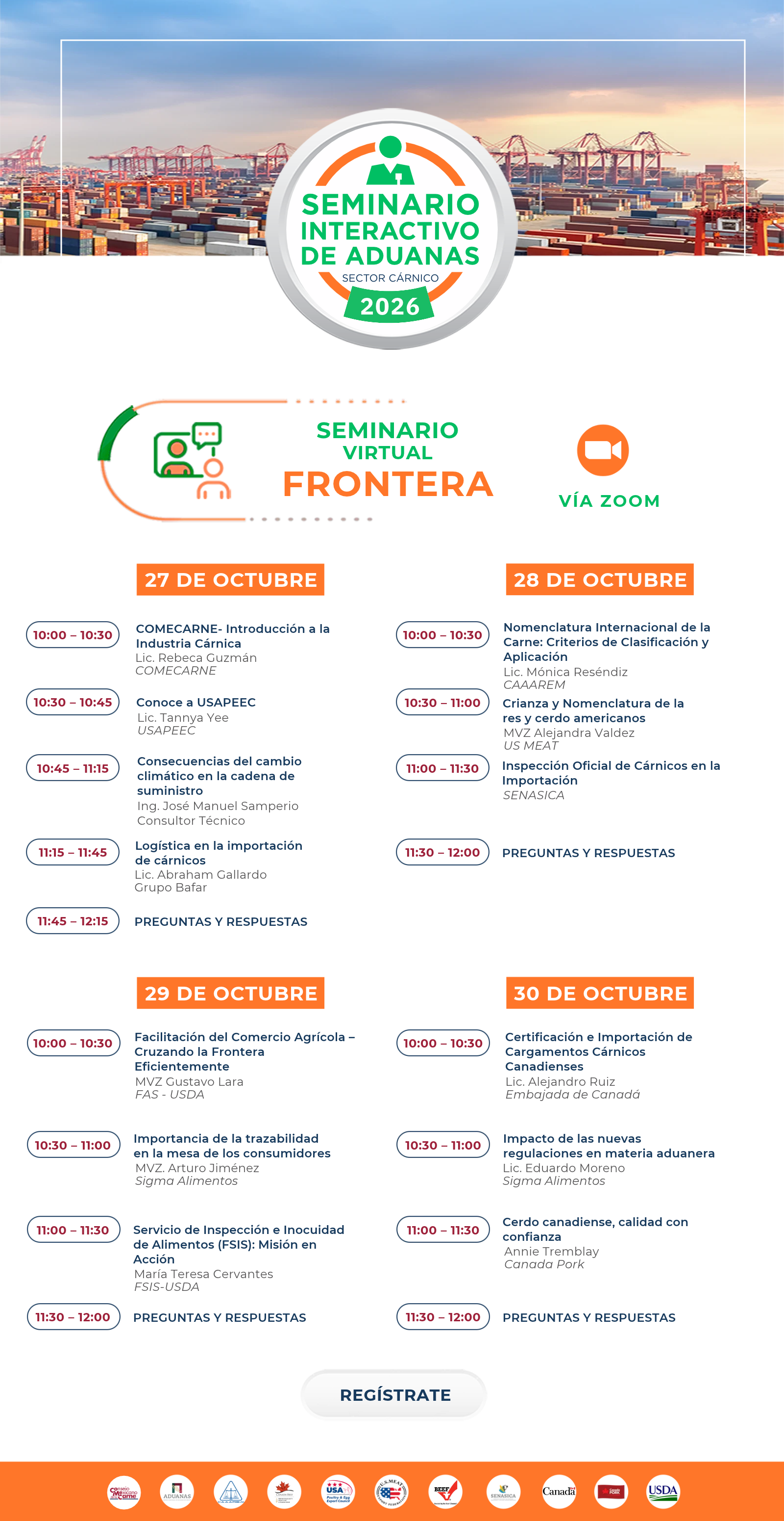 Programa del Seminario Interactivo de Aduanas, edición Virtual Frontera vía Zoom, del 27 al 30 de octubre de 2026